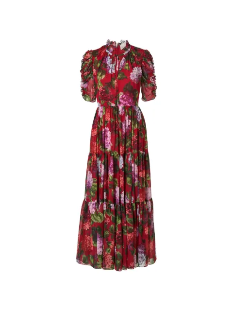 Carolina Herrera hydrangea-print tiered dress Red P2611N547HCH