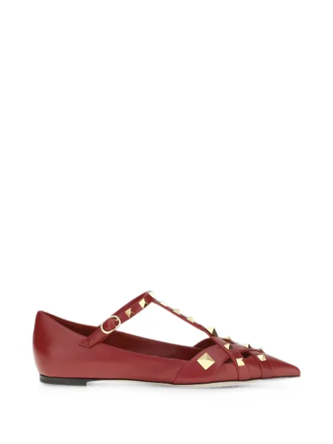Valentino Garavani Studdy pyramid-stud flat pumps Red WS0PQ9JYW