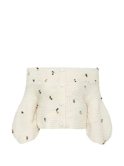 Hellessy Lian bead-embellished off-the-shoulder sweater White HP26K30315