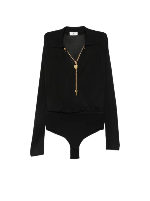 Elisabetta Franchi chain-detail long-sleeve bodysuit Black BK03S66E2