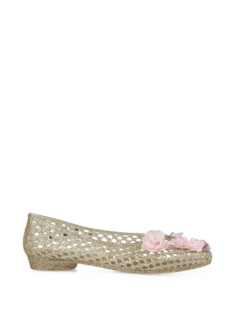 HEAVENLY JELLY Hibiscus floral-appliqué ballet flats Gold HJ26SSALST07