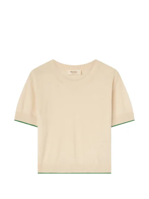 RETORI stripe-trim knitted T-shirt Neutrals 01WKNTO113LR01