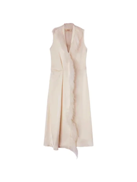 RETORI feather-trim wrap midi dress White 04WFADR019YU00