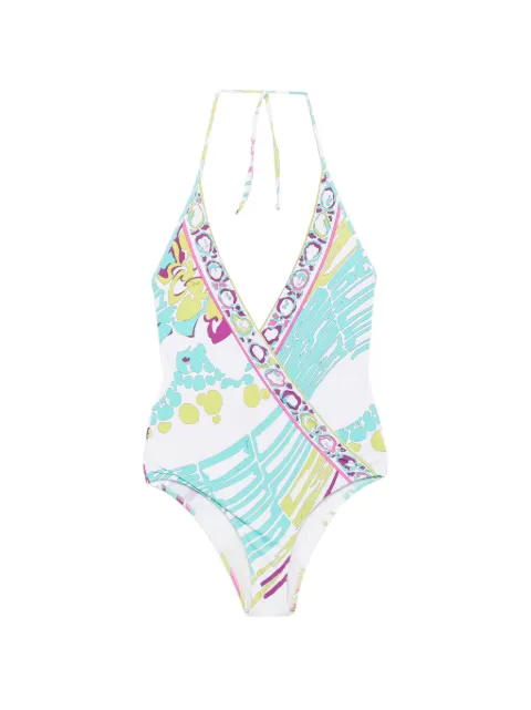 PUCCI Pre-Owned 2000s abstract-print halter-neck swimsuit White EP250BXU
