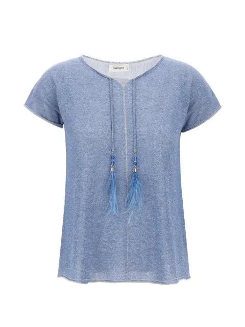 Kangra feather-pendant raw-cut T-shirt Blue 154020516