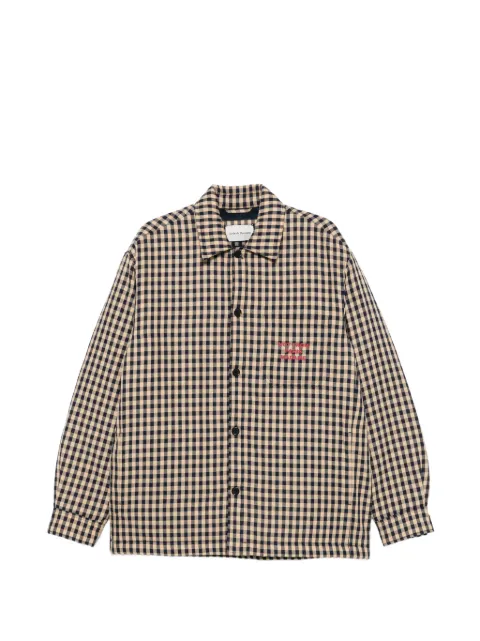 Drôle De Monsieur gingham-check slogan-print cotton overshirt Neutrals PERMSH270CO310