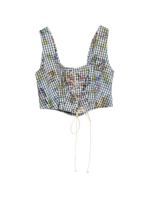 Vivienne Westwood Pre-Owned 2016s gingham lace-up top Blue WW600BXS
