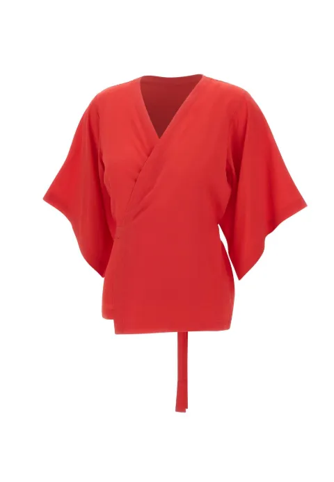 Kangra silk wrap-design blouse Red 191568185