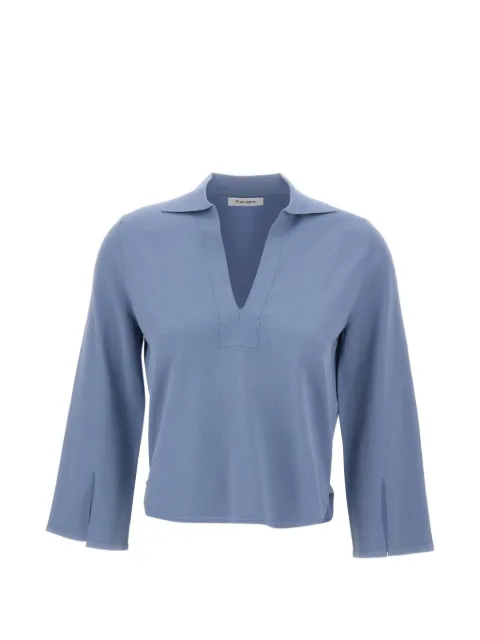 Kangra V-neck slit-sleeve T-shirt Blue 193903216