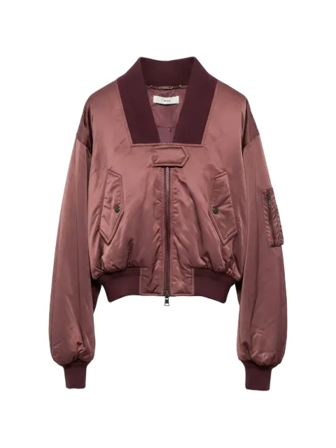 Chloé ribbed-trim zip-up bomber jacket Brown CH26AMA16013
