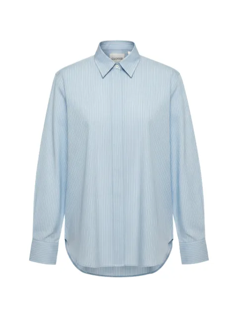 Closed long-sleeve striped cotton shirt Blue C9412322L22