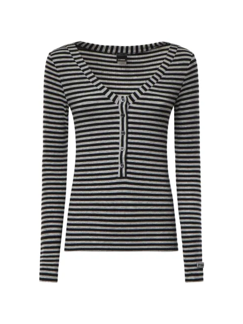 PINKO striped button-front long-sleeve T-shirt Grey 107514A3KC
