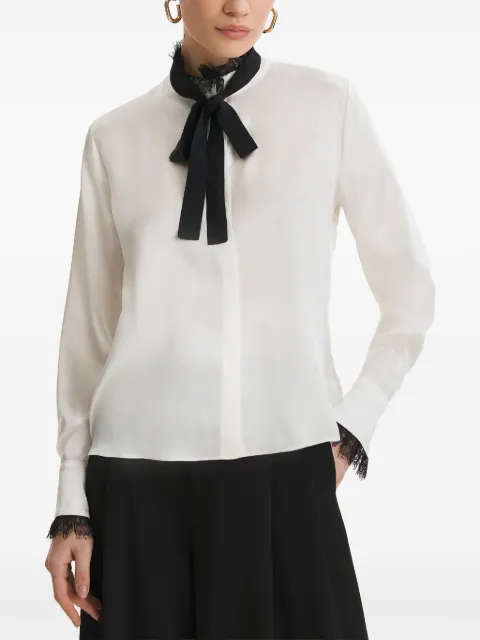 FRAMBOISE Dion lace-trim pussy-bow blouse Neutrals DION