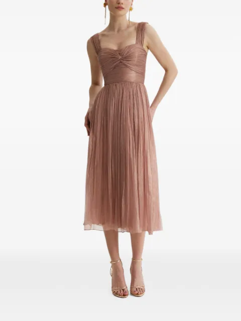 FRAMBOISE Rialto pleated lace-up midi dress Pink RIALTO