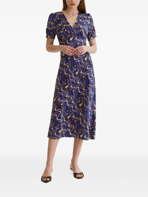 FRAMBOISE abstract-print silk midi dress Blue ADLEY