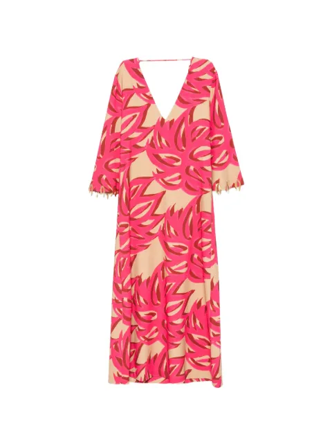 Themis Z Ismene Sabra leaf-print V-neck midi dress Pink DRS0000294