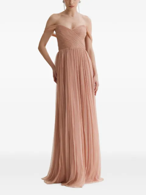 FRAMBOISE Kiros off-shoulder pleated dress Neutrals MOSS