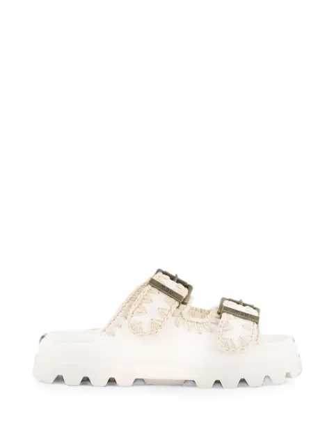 Mou Eva crochet-trim buckle slides White MUSW661001N