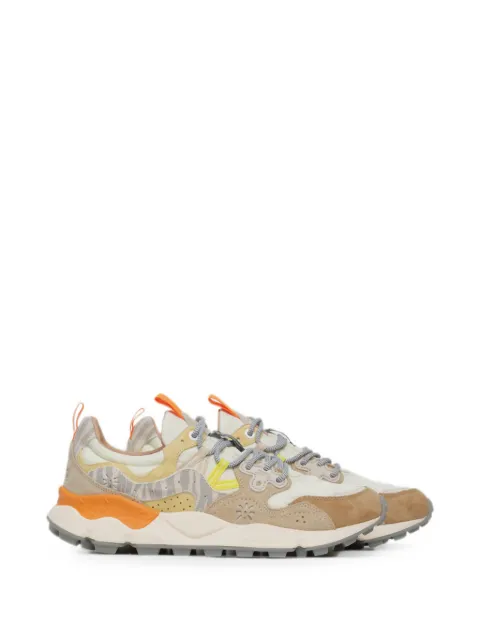 FLOWER MOUNTAIN Yamano 3 calf suede-panel sneakers Neutrals 001201781863