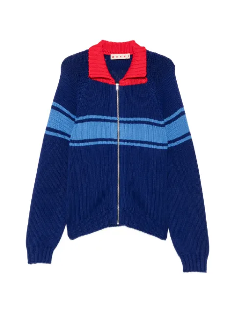 Marni striped zip-up cotton sweater Blue CDMG0193Q0UFC851