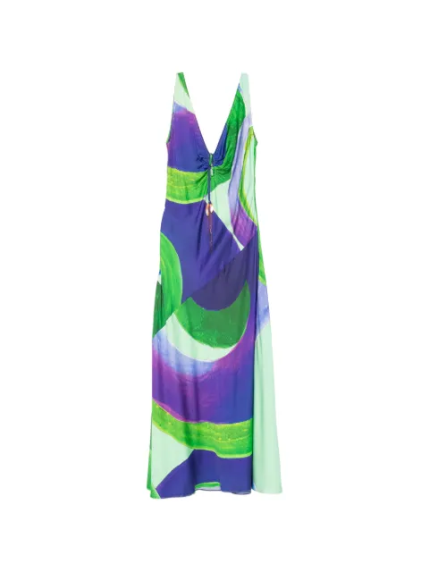 Themis Z Ianthe abstract-print ruched-detail maxi dress Green DRS0000301