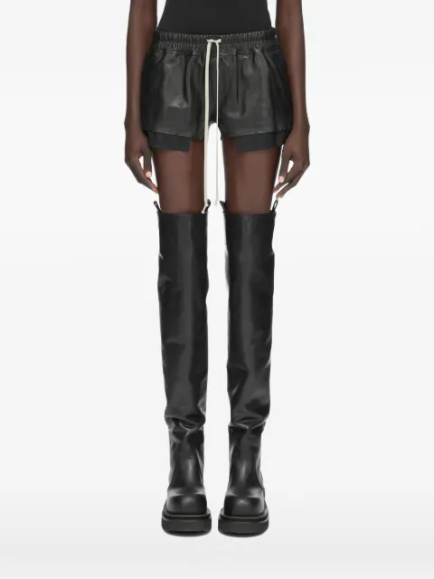 Rick Owens drawstring layered leather shorts Black RP02F5317ZL