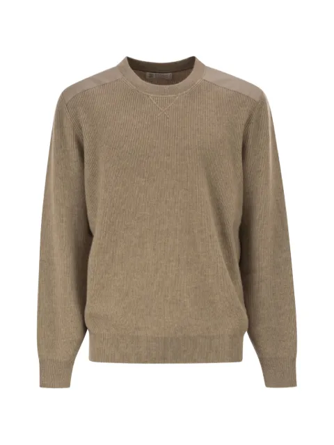 Brunello Cucinelli ribbed-knit cotton-insert sweater Neutrals M22203900C077
