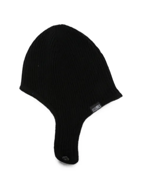 MM6 Maison Margiela ribbed-knit ear-flap hat Black S52TB0015M13293