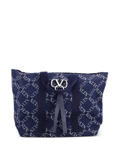 Valentino Garavani Pre-Owned VRing Printed Denim Large tote bag Blue DJZCIJR7WJK7U2QG