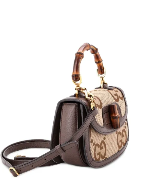 Gucci Pre-Owned Bamboo 1947 Top Handle Bag Jumbo GG Canvas Mini crossbody bag Brown YTO2KP48X7H08N20