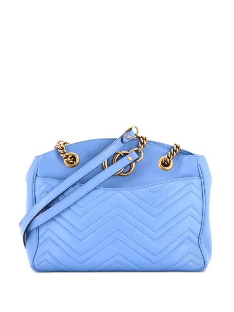 Gucci Pre-Owned GG Marmont Chain Tote Matelasse Leather Medium shoulder bag Blue WVCFJ1S7S1AD6VYG