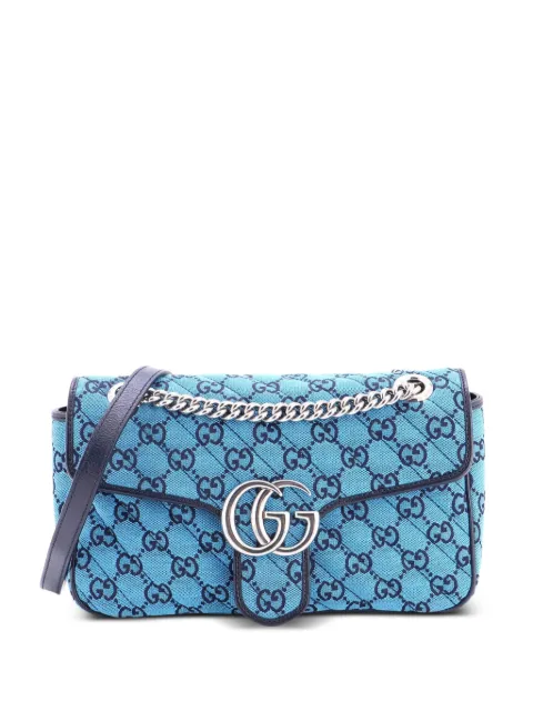 Gucci Pre-Owned GG Marmont Flap Bag Diagonal Quilted GG Canvas with Leather Small shoulder bag Blue WNQA6USXPK8H7TPU