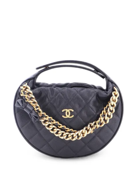 CHANEL Pre-Owned Double Chain Bow Pouch Quilted Caviar Mini hobo bag Black W1HK9D6V2VUL0HTU