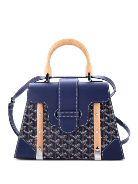 Goyard Pre-Owned Saigon Top Handle Bag Coated Canvas with Leather PM satchel Blue UI3CGOGAX92P55E3