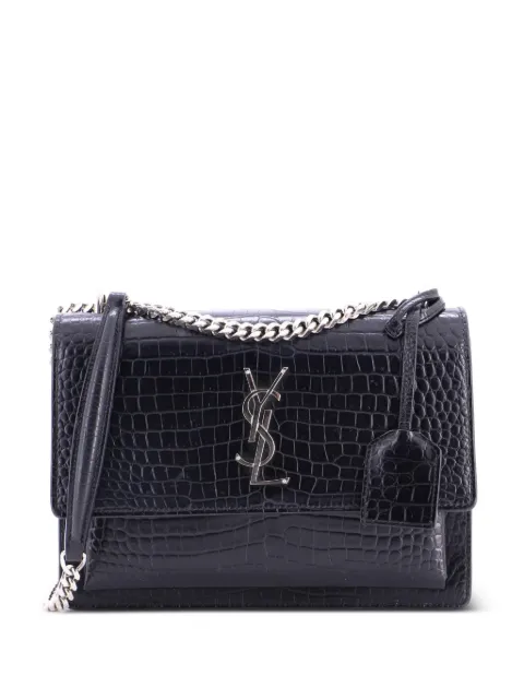 Saint Laurent Pre-Owned Sunset Crocodile Embossed Leather Medium crossbody bag Black 9VSV4414UN5PK9NV