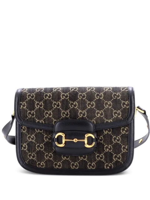 Gucci Pre-Owned Horsebit 1955 GG Denim Small shoulder bag Black 94MIYBN2OWBKOMHT