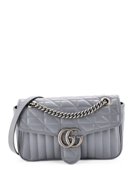 Gucci Pre-Owned GG Marmont Flap Bag Mixed Matelasse Leather Small shoulder bag Grey PV7HNJHVNELBW8MC