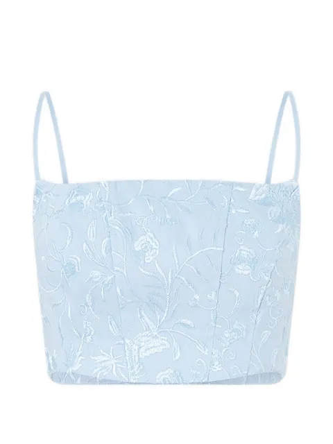 Camilla Seville Sweetheart floral-embroidered corset crop top Blue 00041952