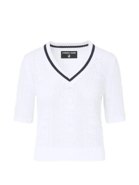 Iceberg pointelle-knit V-neck sweater White 26EJ2P0A01195011101