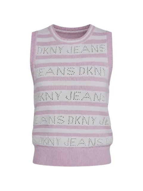 DKNY striped pointelle-knit top Pink DJ6R0248
