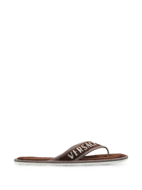 Versace Home logo-embroidered terry flip flops Brown 10253281A17767