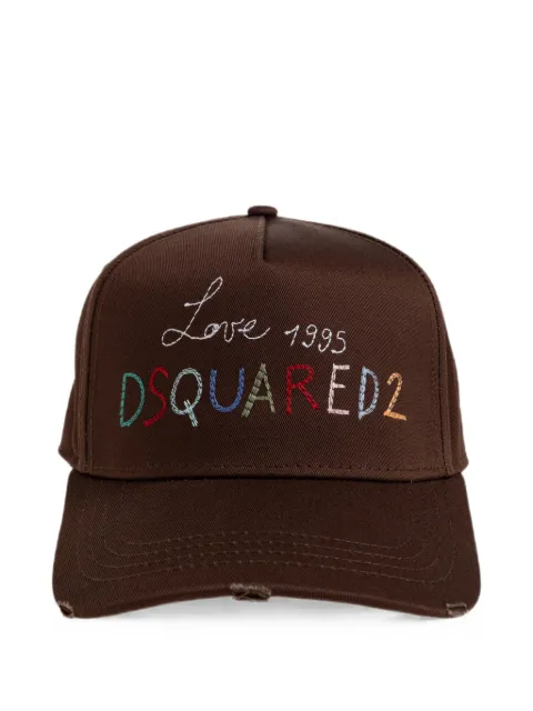 DSQUARED2 logo-embroidered distressed baseball cap Brown BCM101805C00001