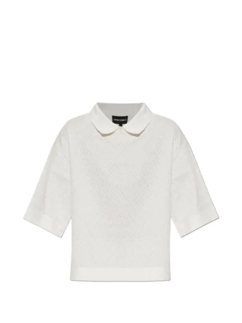 Emporio Armani chevron-knit Peter Pan-collar top Neutrals EW004721AF25874