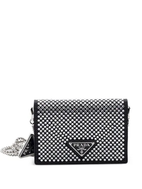 Prada Pre-Owned Flap Card Holder with Chain Satin with Crystals crossbody bag Black HZG8BCZPSE7ME0WN