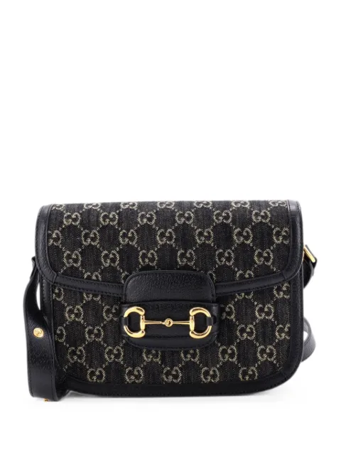 Gucci Pre-Owned Horsebit 1955 GG Denim Small shoulder bag Black U4BA4JKJGZD2B3DN