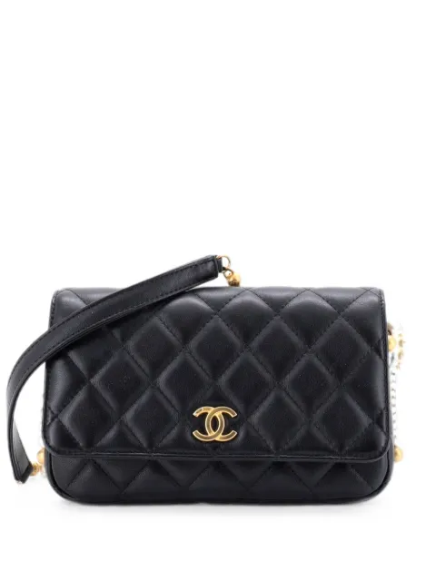 CHANEL Pre-Owned About Pearls Wallet on Chain Quilted Calfskin crossbody bag Black V9P3N1I7EG7H3S7X
