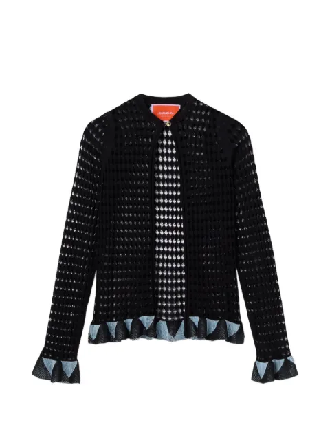 La DoubleJ Bow ruffled open-knit cardigan Black PUL0377KNI211VA500
