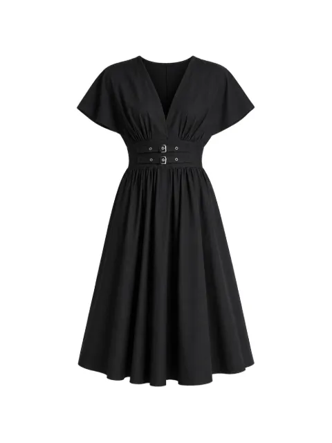 DKNY buckle-detail gathered midi dress Black DJ6D9194