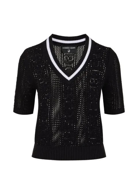 Iceberg open-knit V-neck sweater Black 26EJ2P0A01195019000