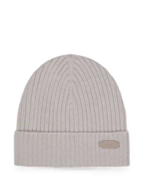 Brioni ribbed-knit logo-patch cashmere beanie Neutrals O4M80LOCK26